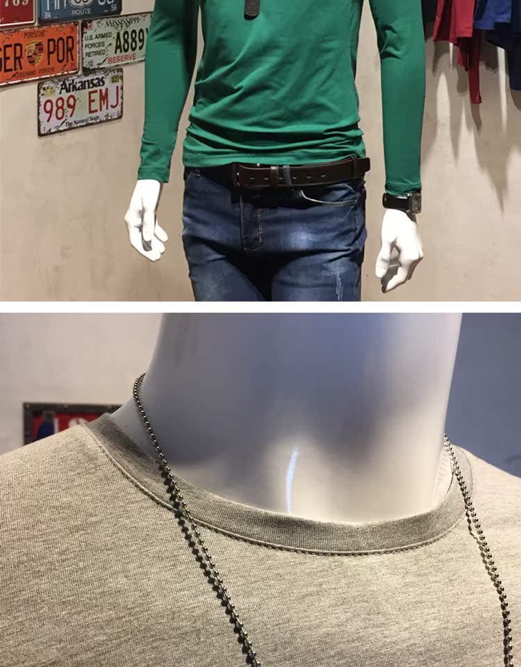 Cotton tuyệt vời sản phẩm lưới màu cổ tròn nam chất lượng cao cotton dài tay đa mã thoải mái căng tự canh tác tự may áo thun H áo thun nam form rộng