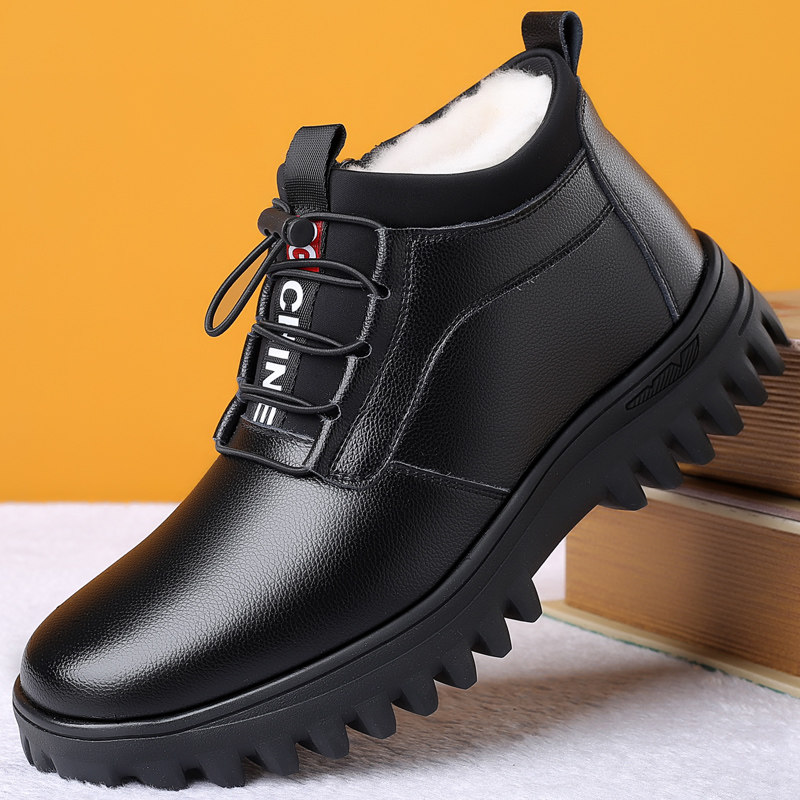 2021 New Genuine Leather Warm Wool Plus Suede Cotton Shoes Men's Winter Men's Shoes High Cylinder Thickened Snowy Boots Casual Leather Shoes