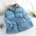 Mùa đông phiên bản Hàn Quốc mới của áo len cổ lông khảm dây rút eo thời trang cotton nữ áo khoác cotton dài A111