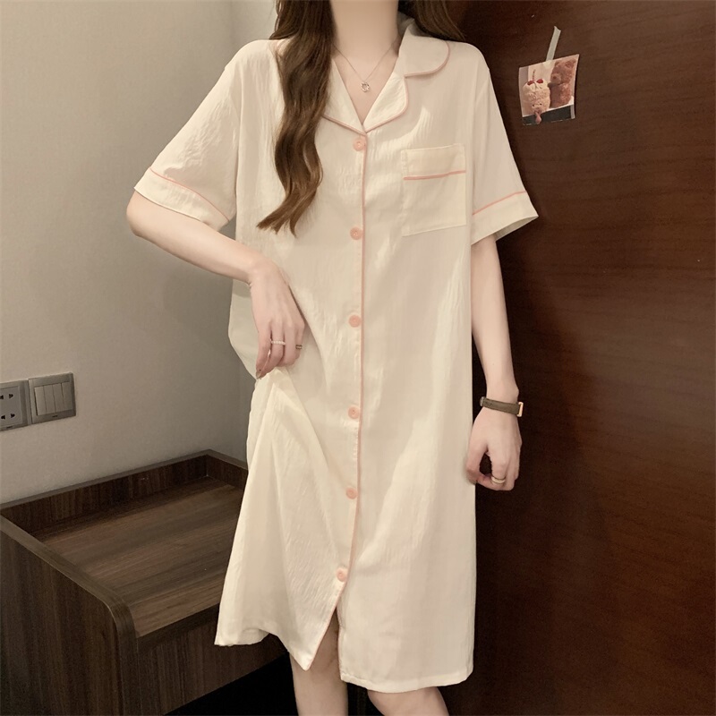 Sexy Pure Lust Style Nightgown for Women Summer Thin Cloud Cotton Boyfriend Style Shirt Dress Pajamas Women's Mid-Length Dress Sexy Pure Lust Style Nightgown for Women Summer Thin Cloud Cotton Boyfriend Style Shirt Dress Pajamas Women's Mid-Length Dress