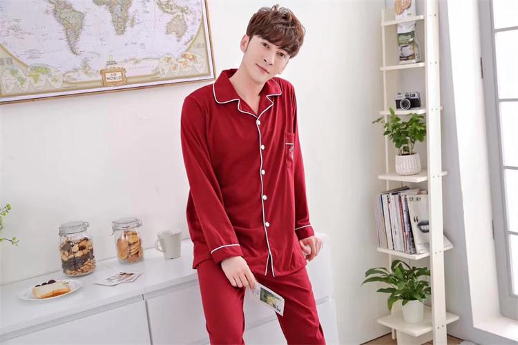 Bộ đồ ngủ đôi dài tay nữ mùa xuân và mùa thu mùa đông màu đỏ đám cưới Bộ đồ ngủ nam bằng vải cotton cho nam pijama nam