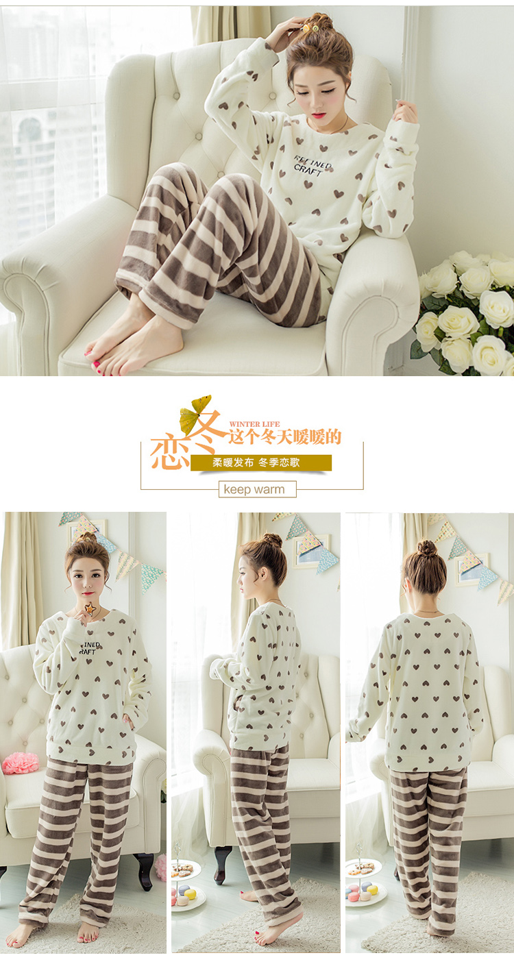 Mùa đông đồ ngủ flannel dày nữ phiên bản Hàn Quốc của phim hoạt hình dễ thương tươi sinh viên dài tay san hô lông cừu nhà dịch vụ phù hợp đồ ngủ nữ