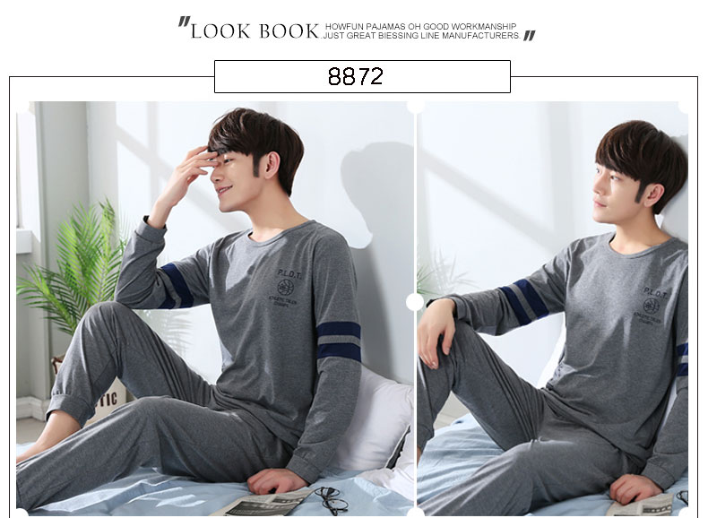 Mùa xuân và mùa thu đông Bộ đồ ngủ nam dài tay cotton cổ tròn cỡ lớn thể thao giải trí học sinh có thể mặc bên ngoài quần áo phù hợp shop đồ nam
