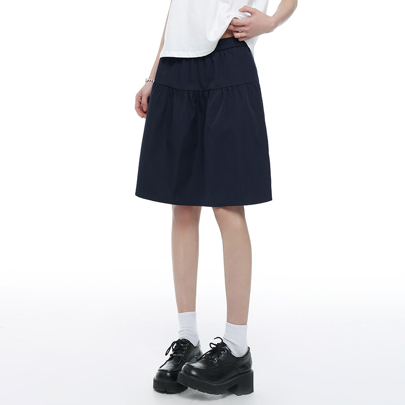 ネイビーブルーの伸縮性のあるスカート、ショートスカート、レディース、夏2025年新作、ハイウエスト、スリム、ゆったり、カジュアル、Aラインスカート、アンブレラスカート