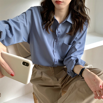 2021 spring new design sense niche shirt blouse vintage Hong Kong flavor chiffon temperament long sleeve shirt Women