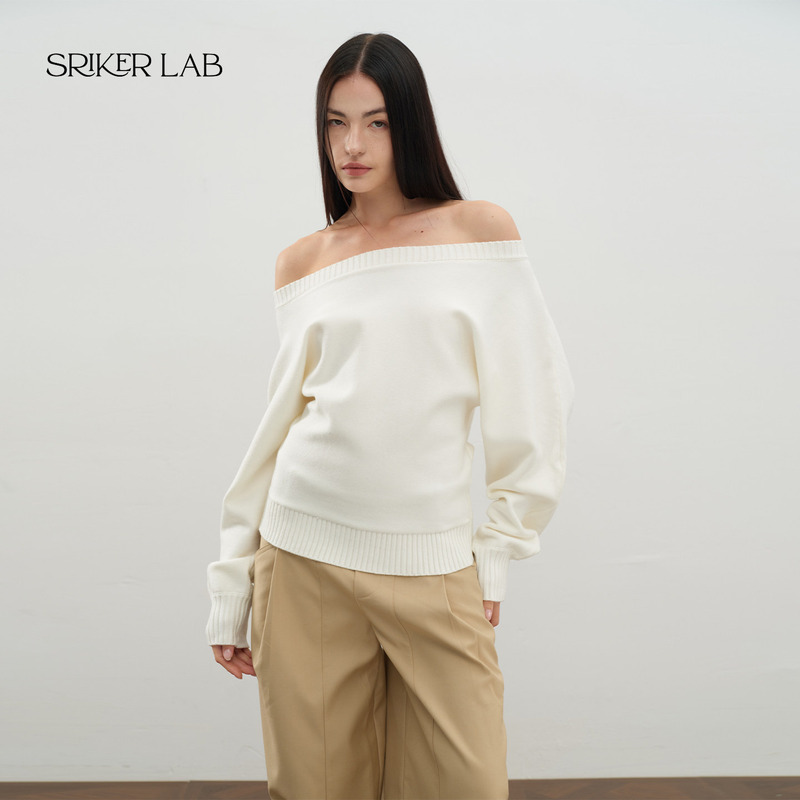 Srikerlab Relaxed Style Off-Shoulder Sweater Loose and Sophisticated One-Shoulder Knitted Top Thick Style for Women