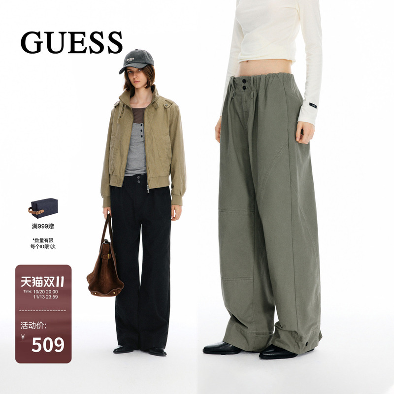 Guess Pure Cotton Waist-Cinching Silhouette Cargo Pants 2026 Autumn and Winter Women's Retro Distressed Loose Wide-Leg Straight Pants Guess Pure Cotton Waist-Cinching Silhouette Cargo Pants 2026 Autumn and Winter Women's Retro Distressed Loose Wide-Leg Straight Pants