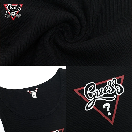 [Совместная серия GUESS x YUEQI QI] Женский модный вязаный жилет в рубчик с контрастным логотипом и круглым вырезом