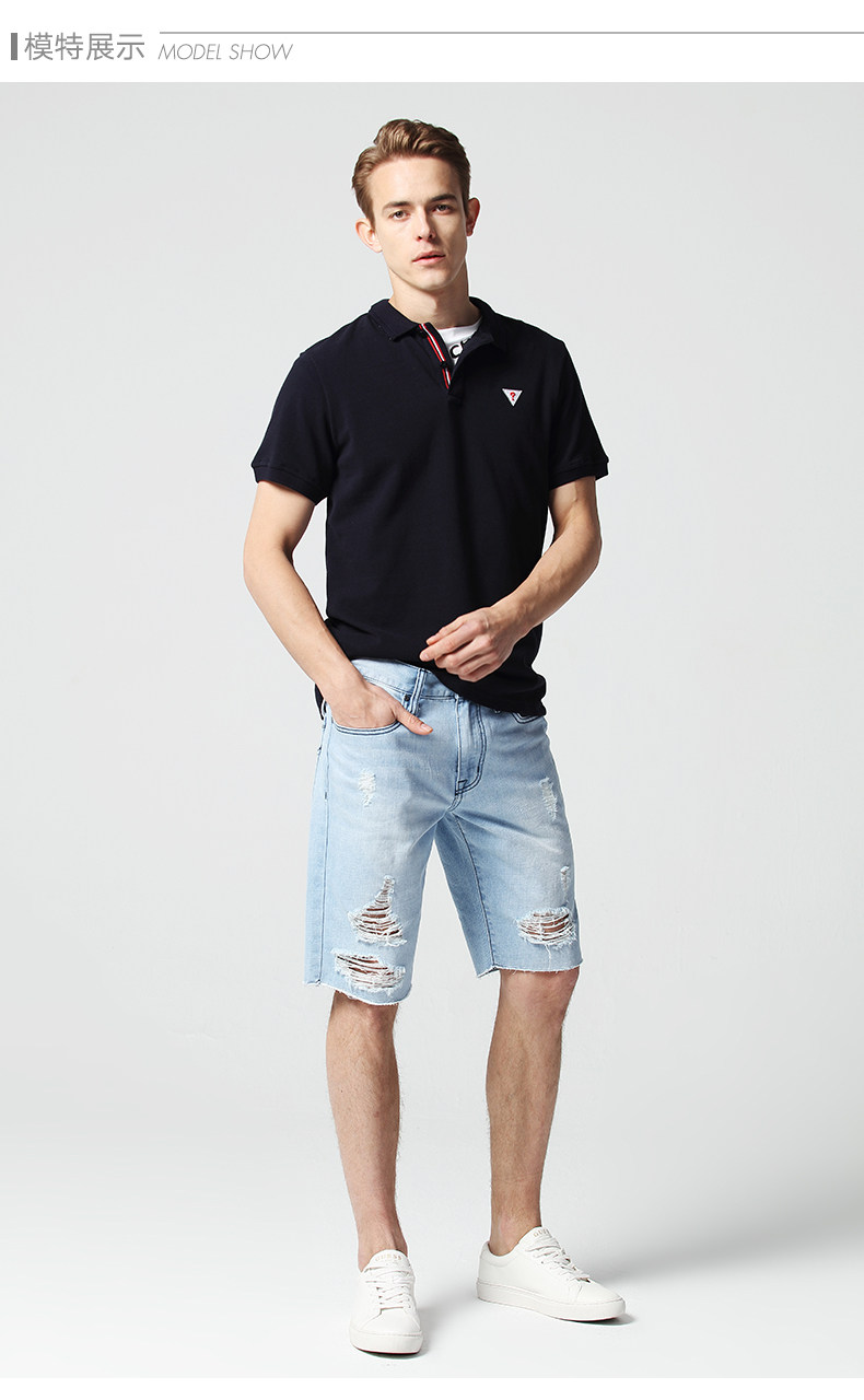 GUESS couple 2018 mùa xuân và mùa hè của nam giới màu rắn POLO cổ áo ngắn tay T-Shirt-MI2K9470K