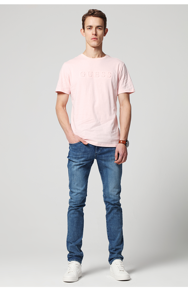 GUESS vài mô hình 2018 mùa xuân và mùa hè của nam giới ba chiều nổi LOGO ngắn tay T-Shirt-MI2K8432K áo sơ mi nam