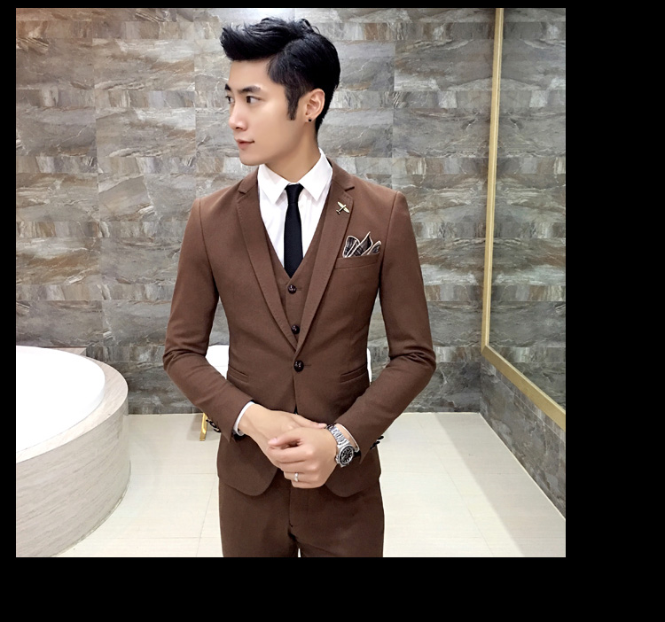 Phù hợp với nam phù hợp với màu nâu đơn giản thời trang rắn màu kinh doanh phù hợp với quần tây quần ba mảnh áo khoác - Suit phù hợp áo vest nam hàn quốc