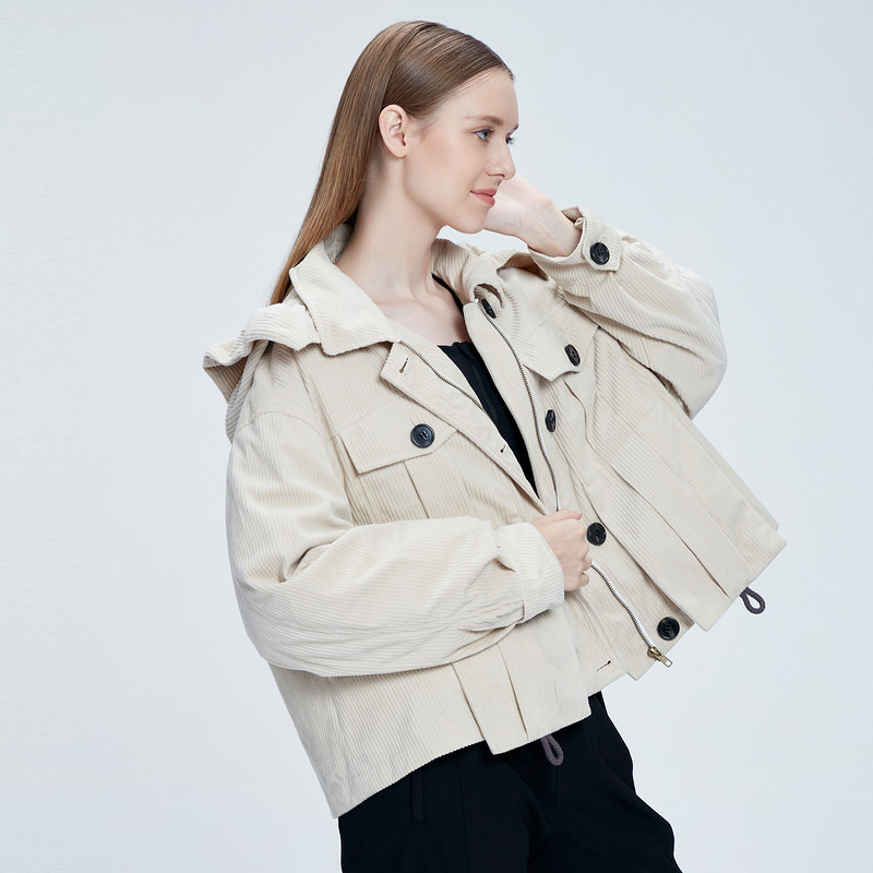 Discovery Expeditio 灯芯绒短款连帽女式外套羽绒服 双重优惠折后￥369.43包邮 2色可选