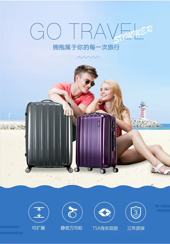 Samsonite / Samsonite làm đẹp du lịch 24Q trường hợp xe đẩy phổ quát hành lý bánh xe vali nam và nữ đích thực - Va li