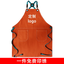 Canvas orange mens and womens apron Japanese-style simple custom-made logo beautician cafe milk tea restaurant florist