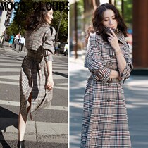 Song Jia stars with the same paragraph 22 Spring and autumn new retro ancient Chinese long style large clothes Thousand bird plaid display slim wind clothes over knee jacket