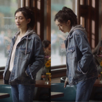 2022 Chunqiu Xinjiang Alienated Movie Star Co-Hat Denim Jacket Woman Han Version Loose and Thin Casual Blouse