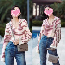 22 Spring and Autumn Ouyang Nana Tong Lia with the same red striped sweater fashion minimalist casual 100 hitch Korean version of the womens wave