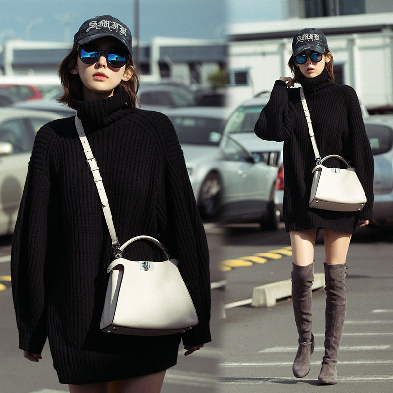 Star Gurrina with the same loose and high collar sweater female Korean version of the lazy and slim medium long version knit blouse