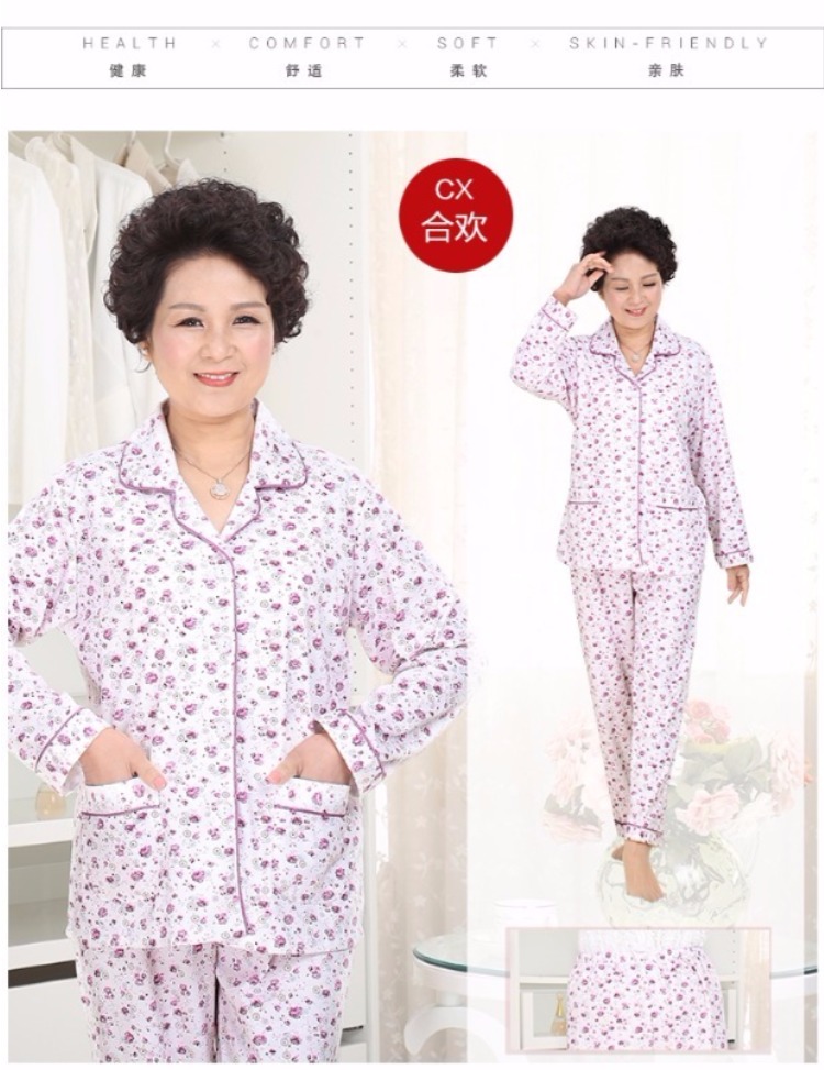 Mùa xuân và mùa thu Mùa hè Đồ ngủ trung niên Phụ nữ Cotton dài tay Kích thước lớn Bà ngoại Người cao tuổi Mẹ Bộ Bông quần áo ngủ nữ