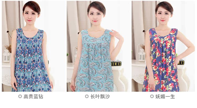 Mùa hè trung niên đồ ngủ phụ nữ cotton lụa mẹ nightdress mùa hè trung niên mỏng kích thước lớn nhân tạo cotton dress