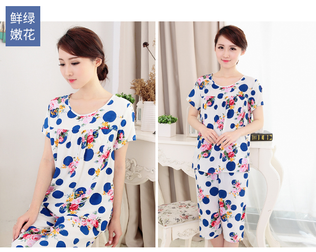 Mùa hè trung niên đồ ngủ của phụ nữ cotton lụa mẹ mỏng phần ngắn tay trung niên nhà quần áo cotton nhân tạo phù hợp với hai mảnh bộ đồ ngủ