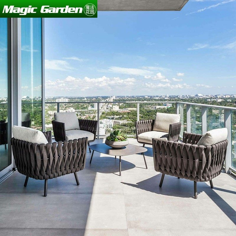 Outdoor sofa Nordic designer rattan furniture courtyard garden coffee table rattan chair combination balcony leisure three-piece set