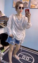 Round neck long sleeve thin shirt womens 2021 summer new loose Korean drawstring color net version sunscreen top tide