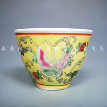 Jingdezhen factory ceramics hand-painted pastel cucumber butterfly two-cylinder cup tea cup tea cup porcelain tea bowl