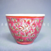 Jingdezhen factory porcelain hand-painted pastel red lotus two-cylinder cup tea cup tea cup ceramic tea bowl