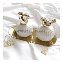 ins Nordic gold ceramic jewelry decorative bird squirrel storage box Creative small ornaments swing items