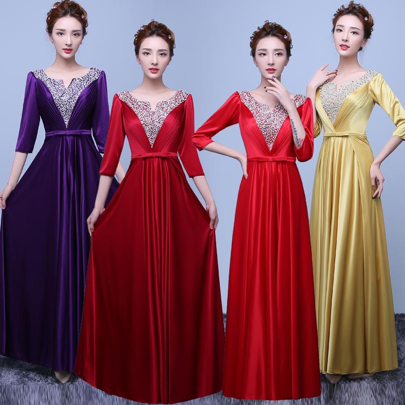 New Red Choir Performance Dress Slimming Women's Long Dress for Dancing, Performance, Banquet, Solo Performance, Host, Evening Dress