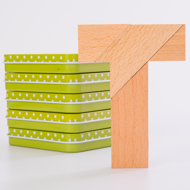 Iron Boxed Wooden T-Word Mystery Tangram Puzzle Kindergarten Primary School Students Competition Educational Toys