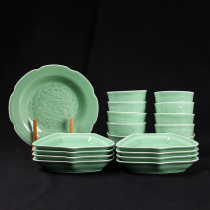 Dragon Springs Blue Porcelain Cutlery Suit Chinese Porcelain Bowls Dish Tray Combined Phoenix Pattern Home Wedding Gifts