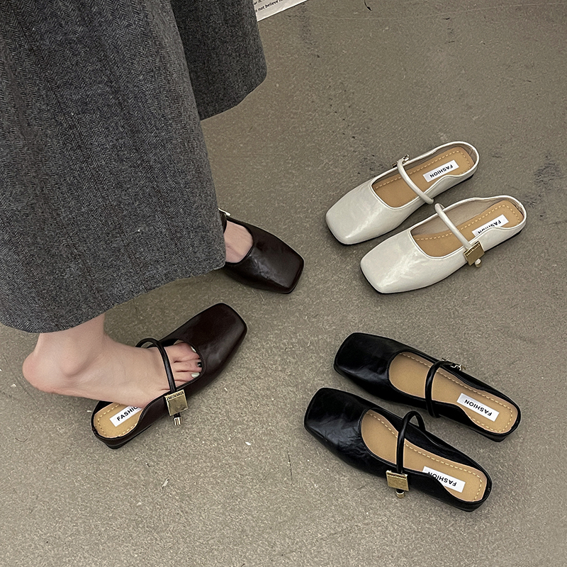 Lazy Slip-On Trendy Spring/Summer 2026 New Mule Sandals Flat Closed-Toe Half Slippers for Women for Outdoor Wear