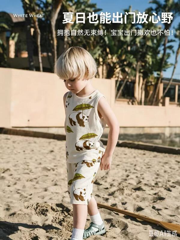 Early Bird Price in the Group Is 34.9 Yuan for Summer Children's Bamboo Cotton Breathable Mesh Sleeveless Shorts Set Early Bird Price in the Group Is 34.9 Yuan for Summer Children's Bamboo Cotton Breathable Mesh Sleeveless Shorts Set