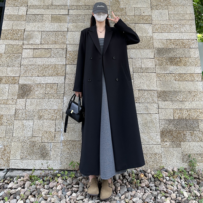 2025 Autumn New Extra Long Tall Women's Trench Coat Blazer Commuting Casual Elegant Black Suit Trendy