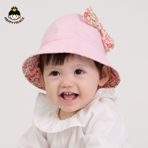 Korean newborn baby girl double-sided cute little Princess bow fisherman hat baby hat spring and autumn