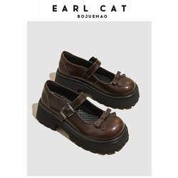 Earl Cat ຫນັງແທ້ Mary Jane ເກີບແມ່ຍິງ 2024 Summer ໃຫມ່ສີດໍາ Heightening ເກີບດຽວ heel ຫນາຫນາ soled ເກີບຫນັງຂະຫນາດນ້ອຍ