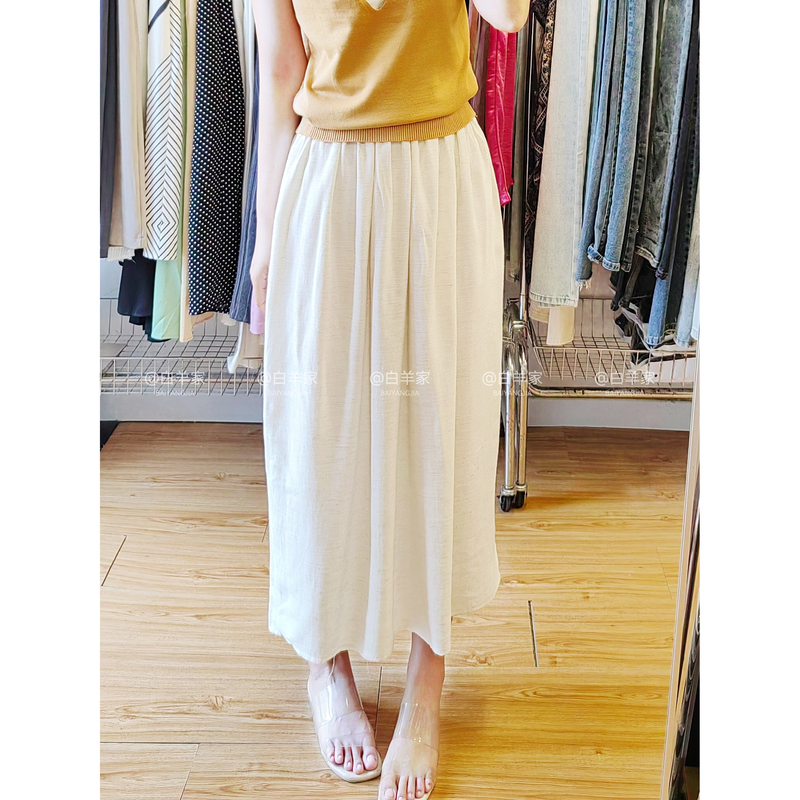 Long Pleated Straight-Leg Linen Midi Skirt for Tall Individuals, with an Artistic, Natural, and Elegant Relaxed Vibe