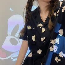 Black Mickey ins summer pure cotton pajamas womens short-sleeved shorts high-end summer thin couple home wear mens