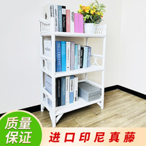 European-style white bookshelf floor-to-ceiling storage shelf simple household rattan shelf childrens storage rack multi-layer bookcase rack