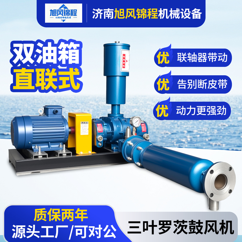 Three-Blade Roots Blower Direct-Connected for Aquaculture Aeration, Oxygen Supply, Power Transfer, Sewage Treatment, High-Pressure Aeration