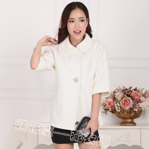Áo khoác nữ mùa thu và mùa đông Áo khoác nữ phiên bản Hàn Quốc của áo len lông trắng loại in trong chiếc áo len dài cổ búp bê đặc biệt - Áo khoác dài áo dạ ngắn