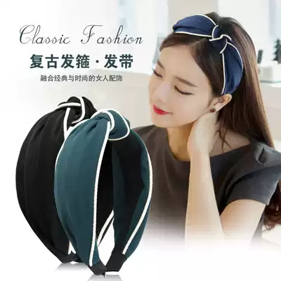 Hairband Korean headdress Sweet Sen women's department art retro headscarf cross-knotted hairband Simple fabric net red hair accessories