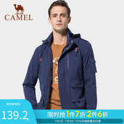 Camel nam mùa hè nam màu tinh khiết đa túi áo trùm đầu loose-fitting trẻ thường dễ nâng áo khoác nam