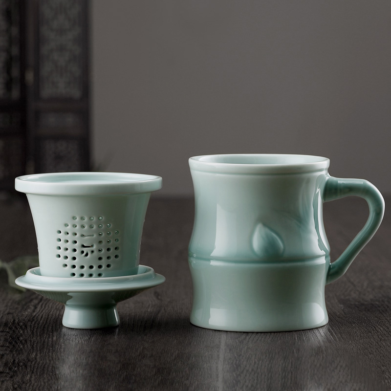 A lucky bamboo garden international celadon three cup of office cup filter ceramic tea cup gift tea cups