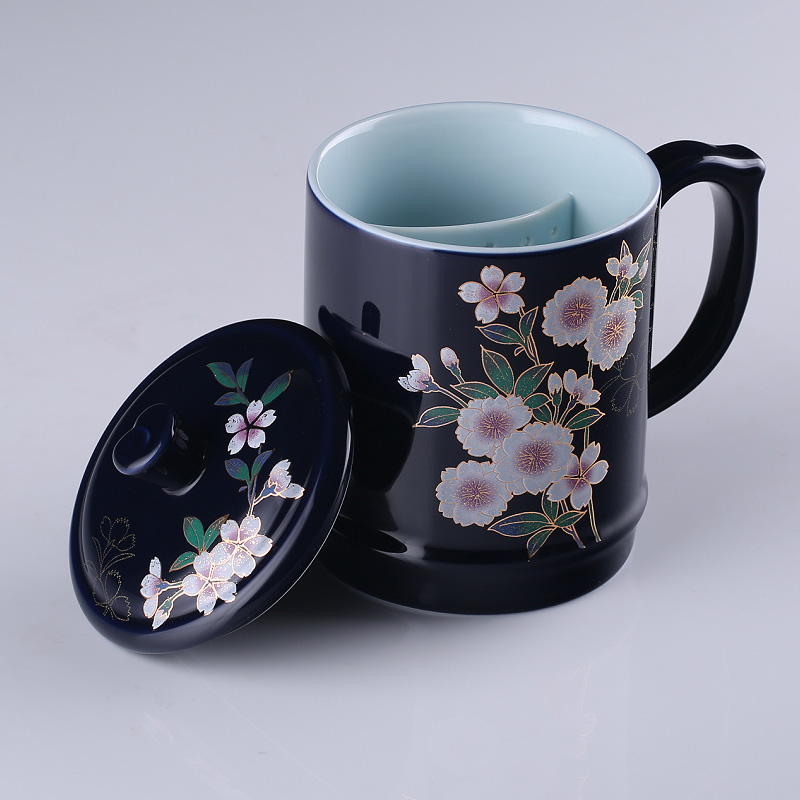 A garden international ceramic cups with cover with filtering office tea cups of domestic large capacity separation of tea cups