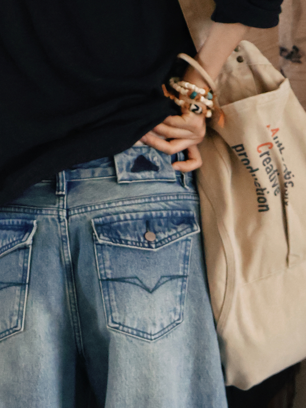 Shanxia Bai's "Walking with the Wind" All-Cotton Vintage Jeans, Loose Fit, Relaxed Style