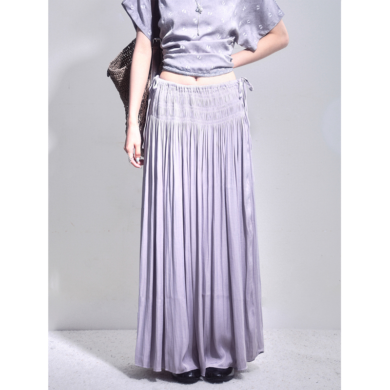 Liparpa Flowing Purple Long Skirt with Elastic Waist, Slimming Effect, Large Hem, Long Skirt Liparpa Flowing Purple Long Skirt with Elastic Waist, Slimming Effect, Large Hem, Long Skirt