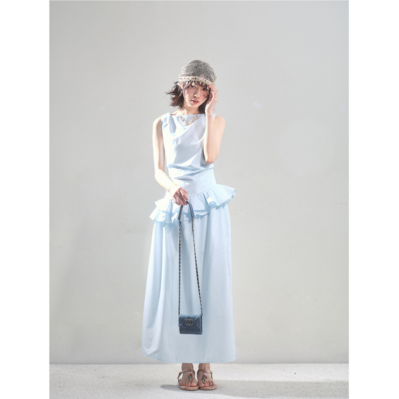 Liparpa Tired Spring Day Simple Ruffled Sleeveless Long Waist-Tightening Dress Liparpa Tired Spring Day Simple Ruffled Sleeveless Long Waist-Tightening Dress